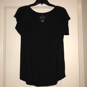 Black lace up tshirt